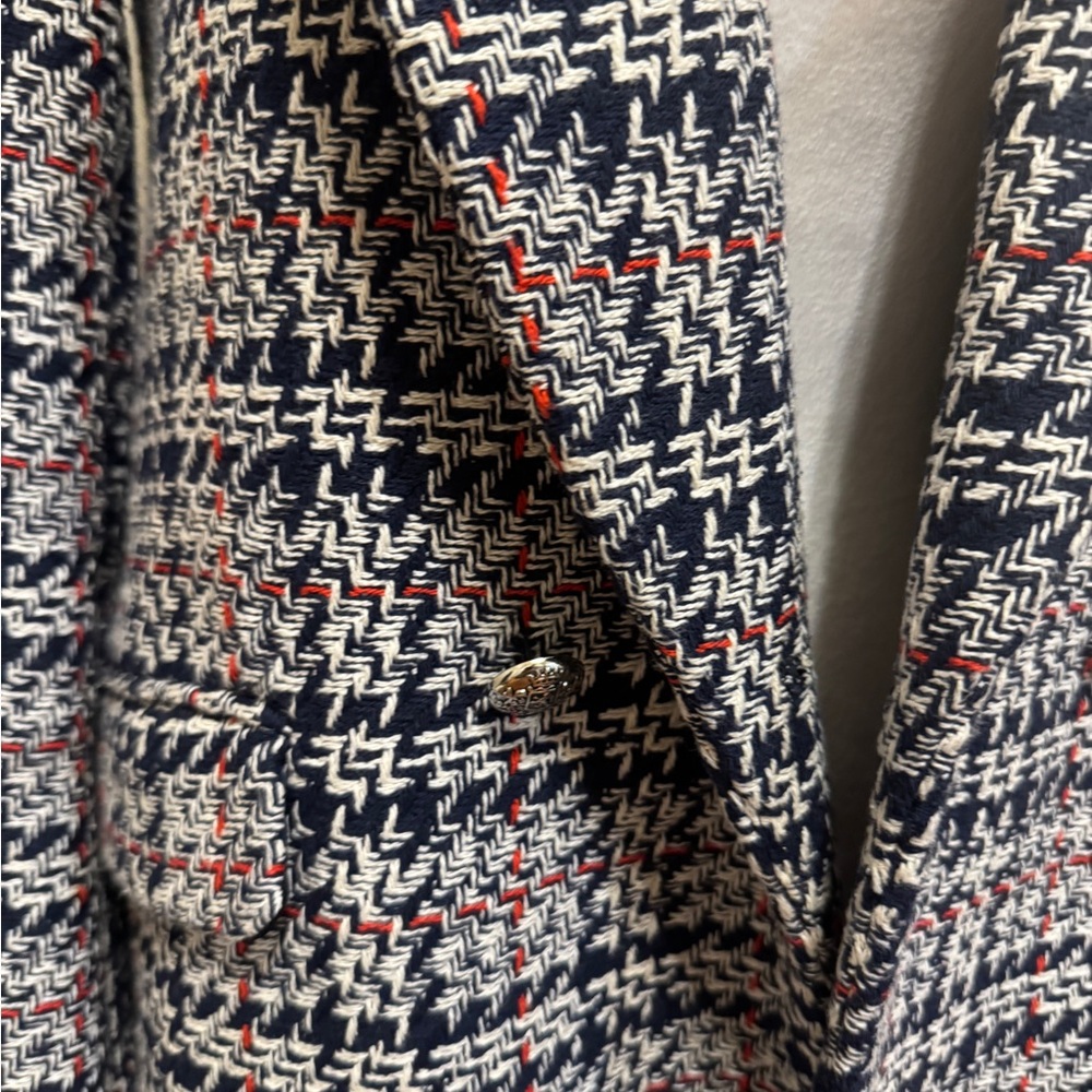 Zara Tweed Blazer Jacket Navy & Red Plaid - Picture 15 of 16